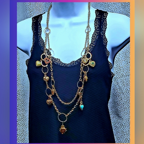 Vintage Heart Charm Necklace - Double Layered - Picture 3 of 17